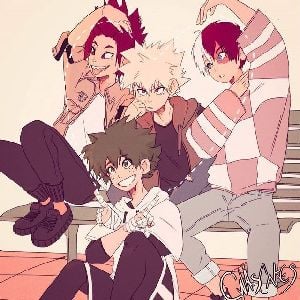 Bakugou and his friends Izuku, Todoroki and Kirishima.