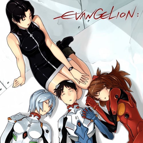 Misato, Rei, Asuka and Shinji.