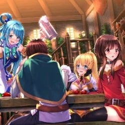 Kazuma, Megumin, Aqua, Darkness