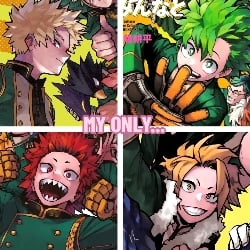 Bakugo and his friends in the forest.
