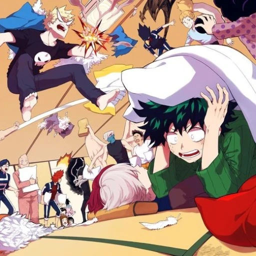you are in the a sleep over with the class 1-A and it's very chaotic