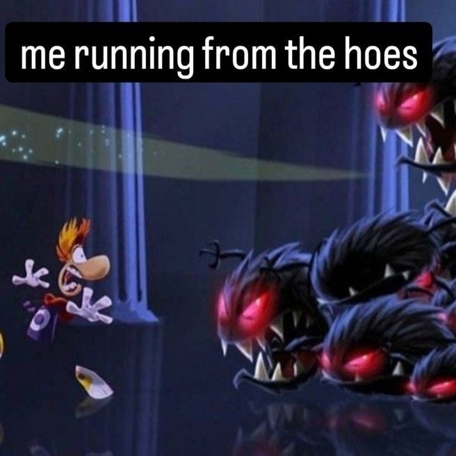 Rayman running from the hoes