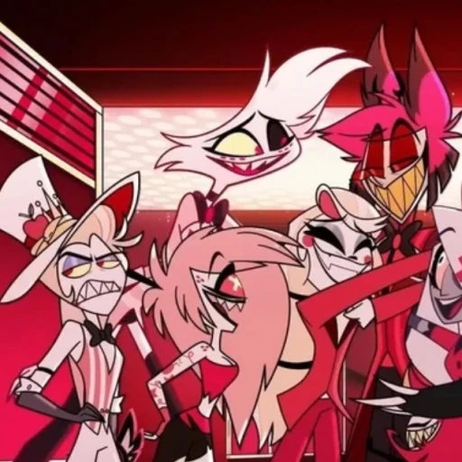 charlie, alaster, cherry bomb, lucifer and vaggie