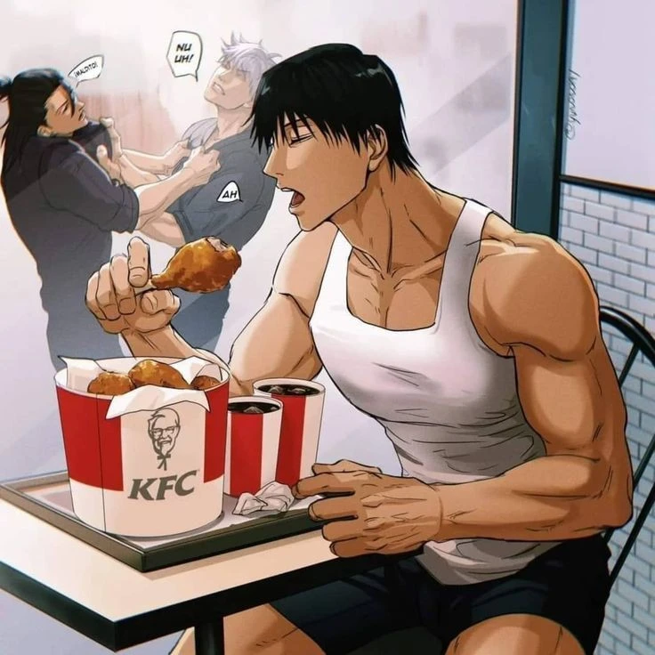 Toji, Gojo and Geto - eating chicken